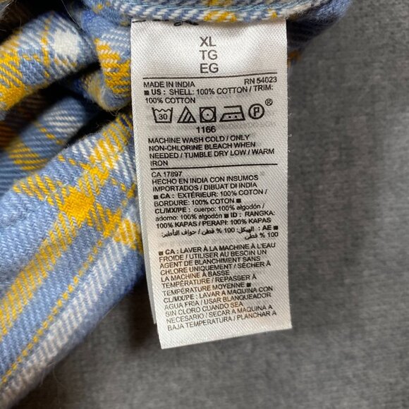Old Navy Mens XL Plaid Flannel Button-Up Shacket Blue Yellow Cotton Regular Fit - Picture 5 of 12